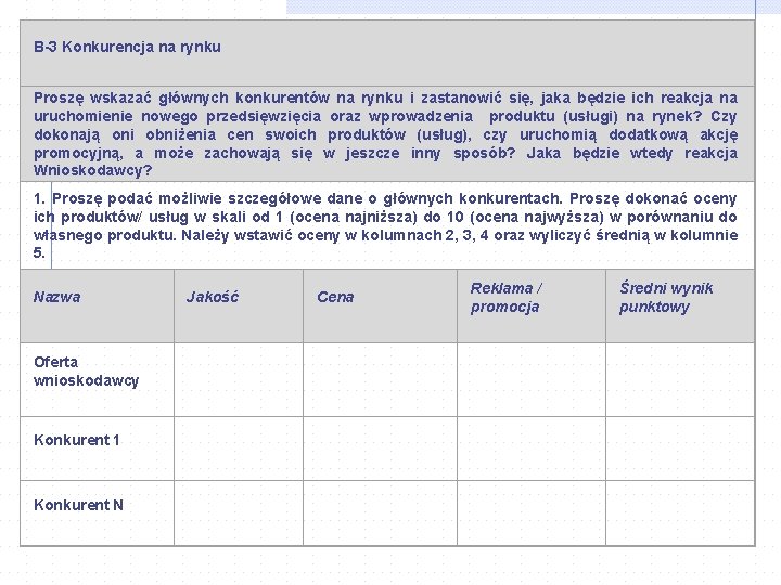 B-3 Konkurencja na rynku Proszę wskazać głównych konkurentów na rynku i zastanowić się, jaka