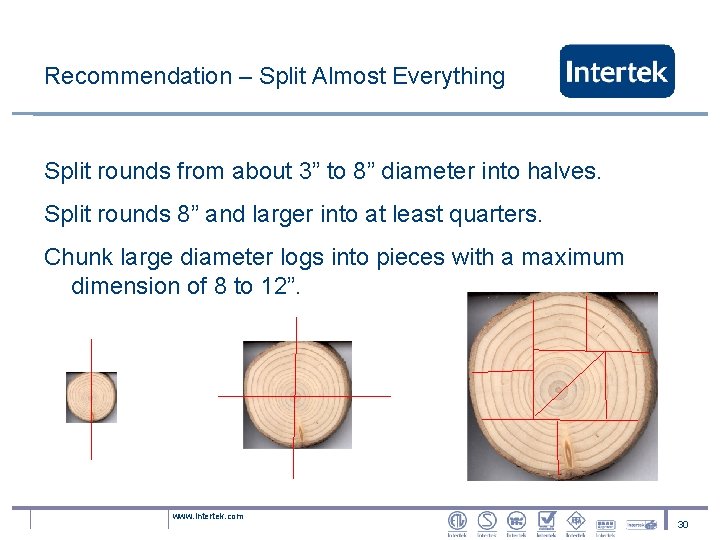 Recommendation – Split Almost Everything Split rounds from about 3” to 8” diameter into