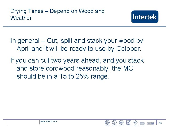 Drying Times – Depend on Wood and Weather In general – Cut, split and