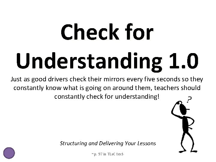 Check for Understanding 1. 0 Just as good drivers check their mirrors every five
