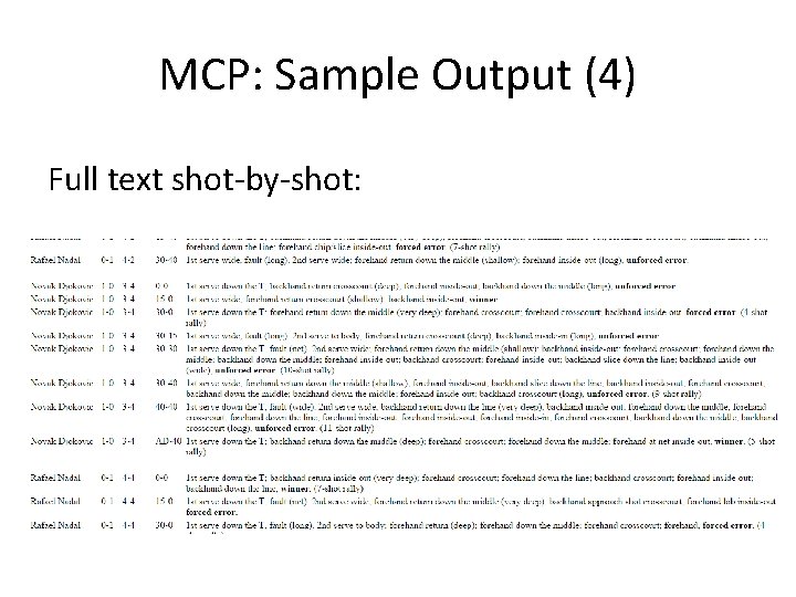 MCP: Sample Output (4) Full text shot-by-shot: 