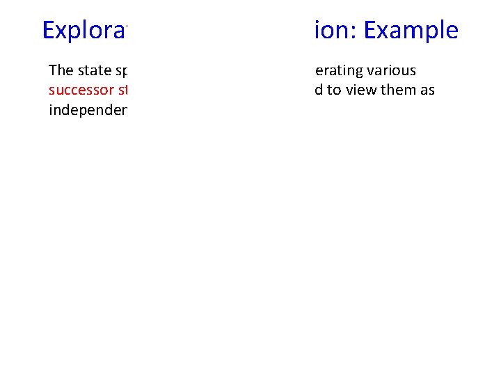 Exploratory Decomposition: Example The state space can be explored by generating various successor states