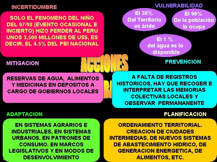 INCERTIDUMBRE SOLO EL FENOMENO DEL NIÑO DEL 97/98 (EVENTO OCASIONAL E INCIERTO) HIZO PERDER