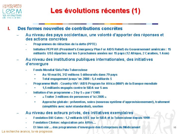 Les évolutions récentes (1) I. Des formes nouvelles de contributions concrètes – Au niveau