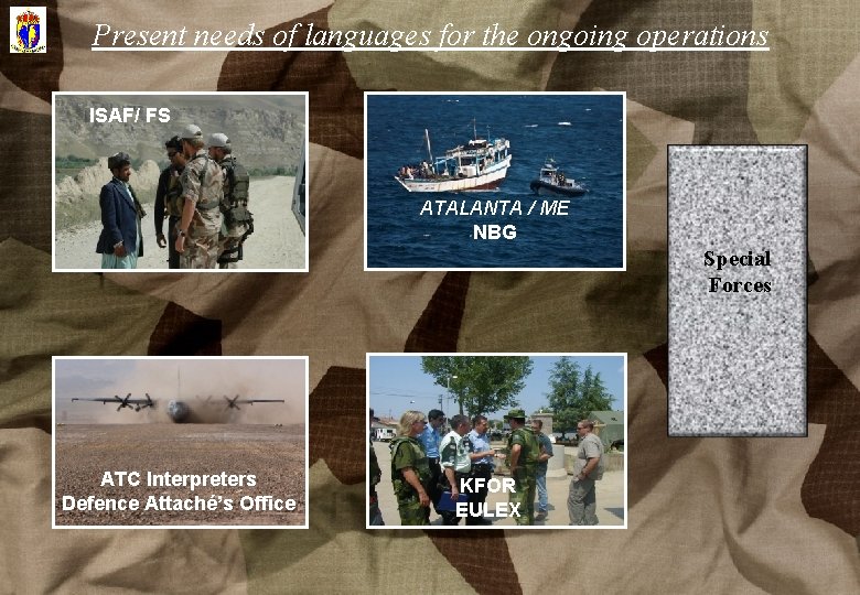 Present needs of languages for the ongoing operations ISAF/ FS ATALANTA / ME NBG