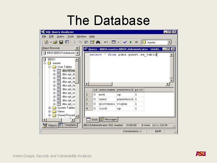 The Database Adam Doupé, Security and Vulnerability Analysis 