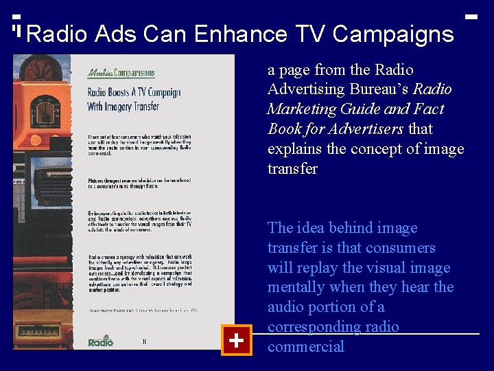 Radio Ads Can Enhance TV Campaigns a page from the Radio Advertising Bureau’s Radio