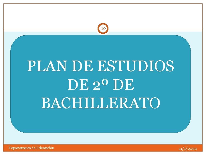 10 PLAN DE ESTUDIOS DE 2º DE BACHILLERATO Departamento de Orientación 11/1/2020 