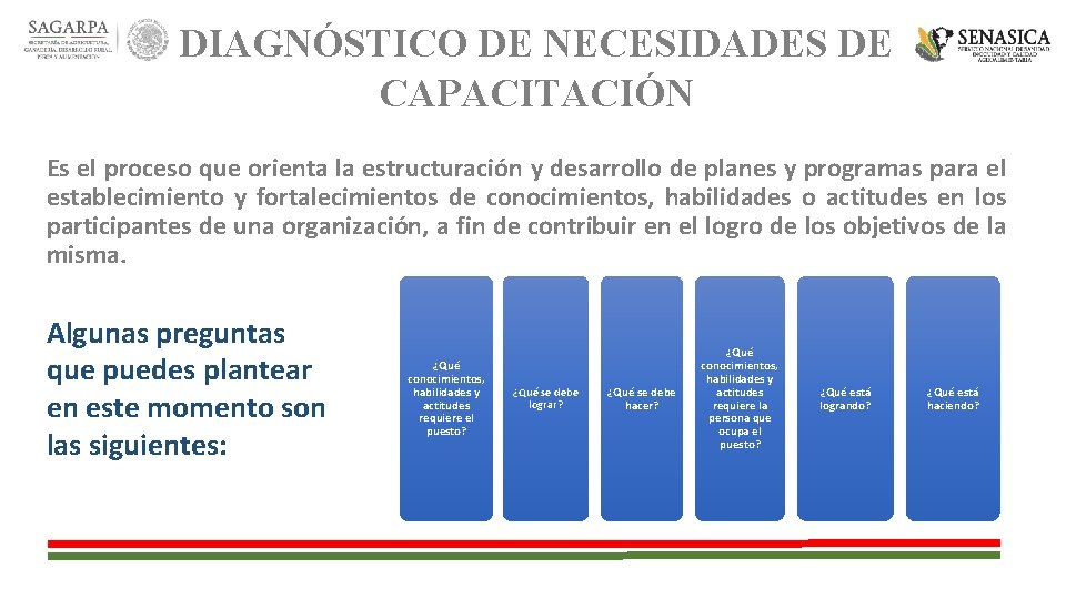 DIAGNÓSTICO DE NECESIDADES DE CAPACITACIÓN Es el proceso que orienta la estructuración y desarrollo