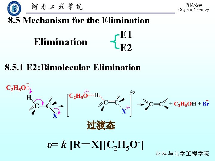 有机化学 Organic chemistry 8. 5 Mechanism for the Elimination E 1 E 2 8.