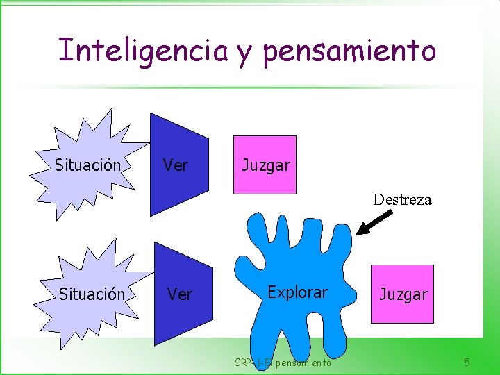 Inteligencia y pensamiento Situación Ver Juzgar Destreza Situación Ver Explorar CRP-1 -El pensamiento Juzgar
