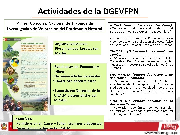 Actividades de la DGEVFPN Primer Concurso Nacional de Trabajos de Investigación de Valoración del