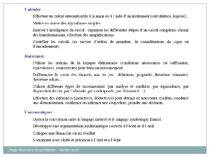 Stage résolution de problèmes - Janvier 2016 