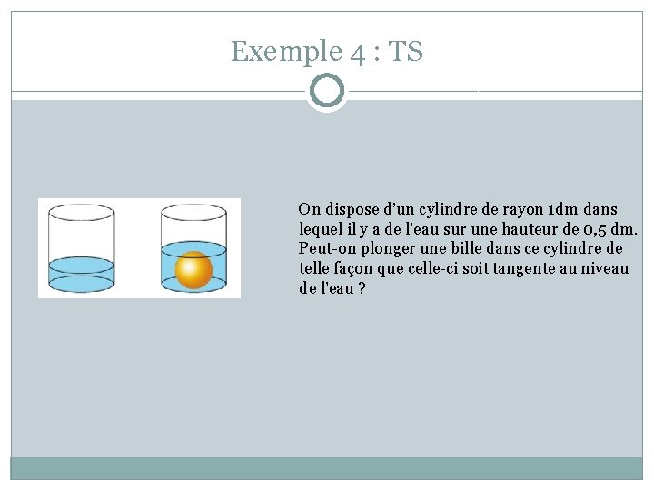 Exemple 4 : TS On dispose d’un cylindre de rayon 1 dm dans lequel