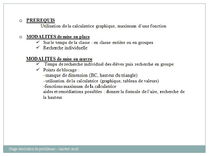 Stage résolution de problèmes - Janvier 2016 