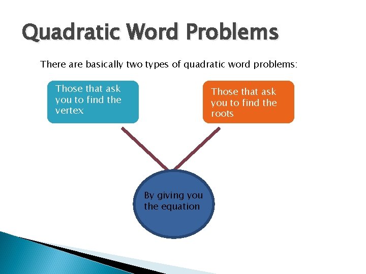 Quadratic Word Problems There are basically two types of quadratic word problems: Those that