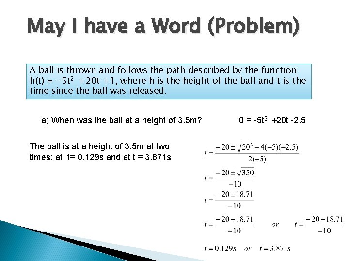 May I have a Word (Problem) A ball is thrown and follows the path