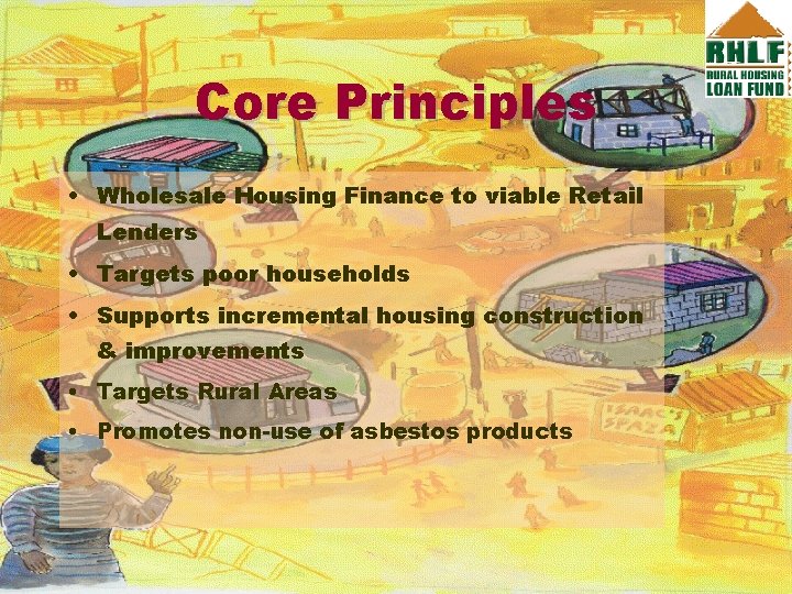 Core Principles • Wholesale Housing Finance to viable Retail Lenders • Targets poor households