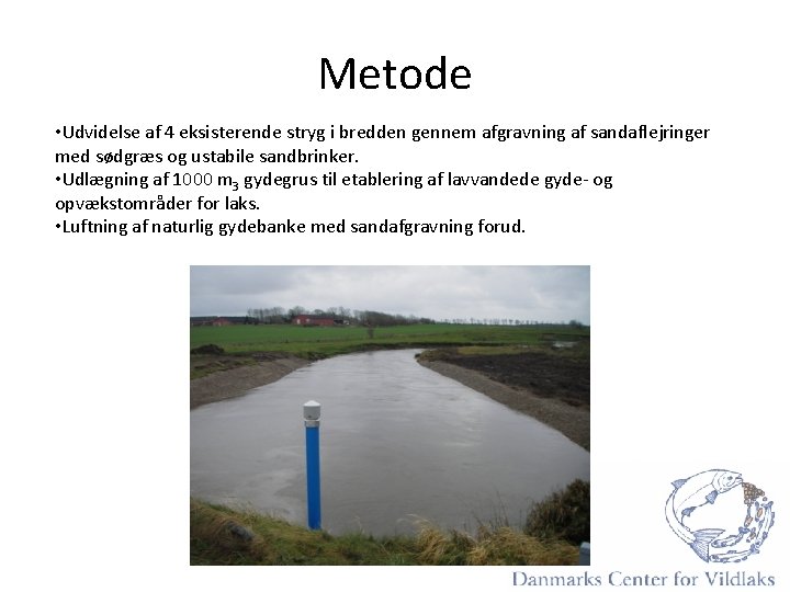 Metode • Udvidelse af 4 eksisterende stryg i bredden gennem afgravning af sandaflejringer med