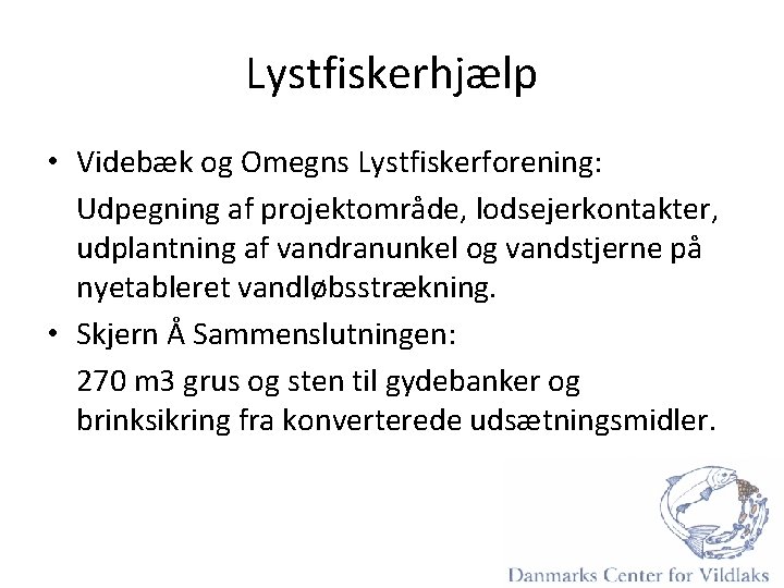 Lystfiskerhjælp • Videbæk og Omegns Lystfiskerforening: Udpegning af projektområde, lodsejerkontakter, udplantning af vandranunkel og