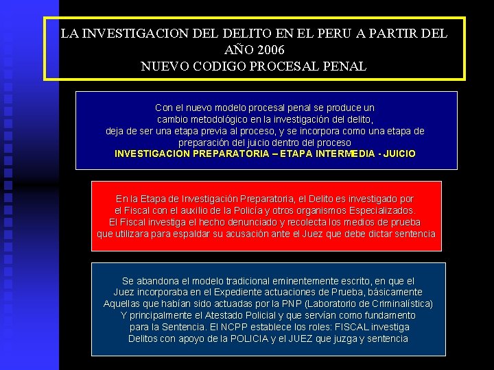 LA INVESTIGACION DELITO EN EL PERU A PARTIR DEL AÑO 2006 NUEVO CODIGO PROCESAL