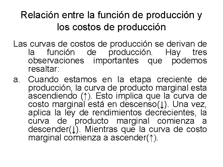 Relación entre la función de producción y los costos de producción Las curvas de
