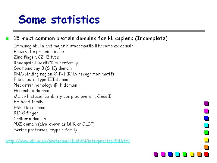 Some statistics 15 most common protein domains for H. sapiens (Incomplete) Immunoglobulin and major Some statistics 15 most common protein domains for H. sapiens (Incomplete) Immunoglobulin and major