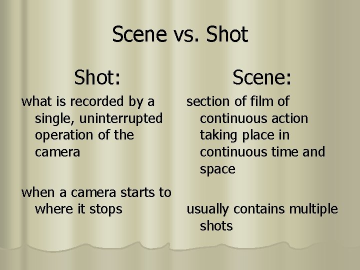 Scene vs. Shot: what is recorded by a single, uninterrupted operation of the camera