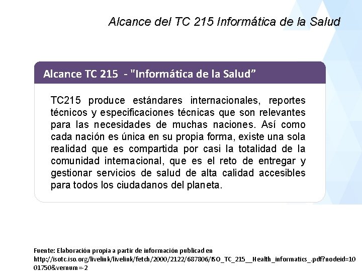 Alcance del TC 215 Informática de la Salud Alcance TC 215 - "Informática de