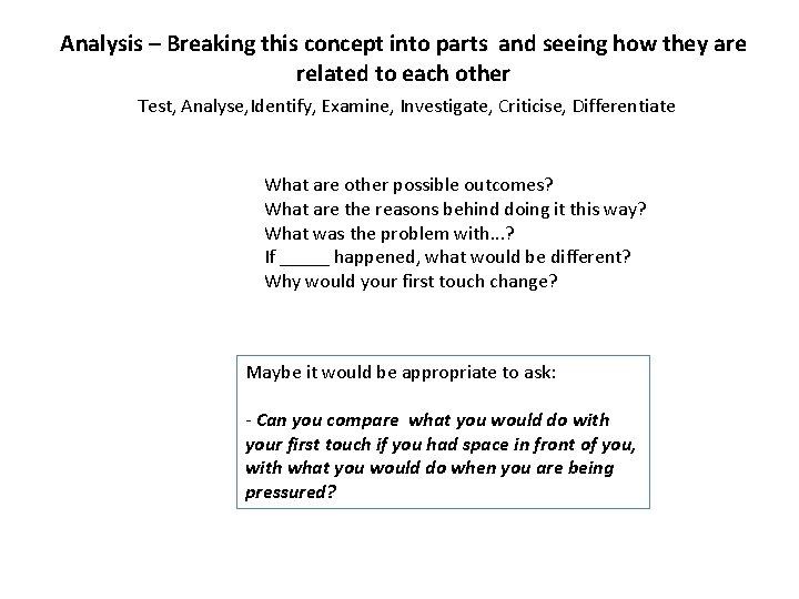 Analysis – Breaking this concept into parts and seeing how they are related to