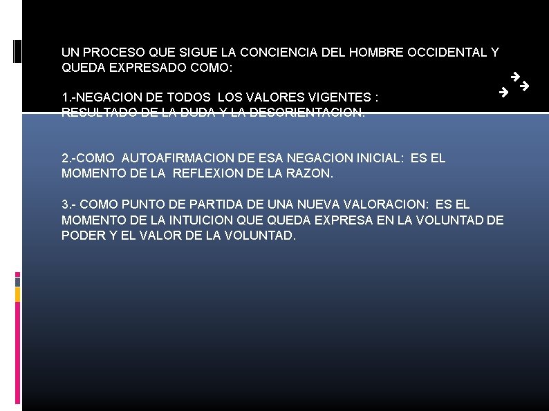 UN PROCESO QUE SIGUE LA CONCIENCIA DEL HOMBRE OCCIDENTAL Y QUEDA EXPRESADO COMO: 1.