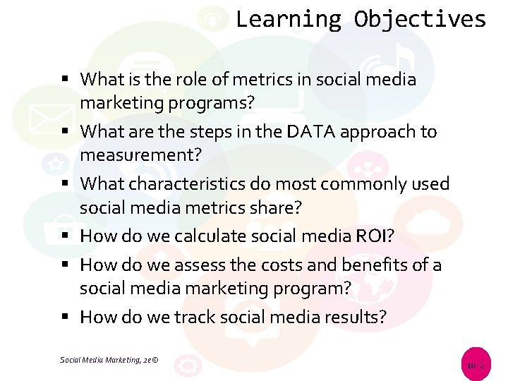 Learning Objectives What is the role of metrics in social media marketing programs? What