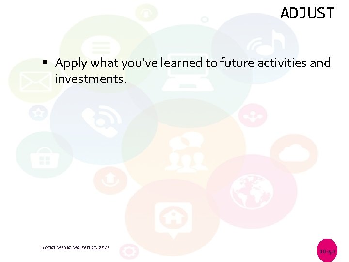 ADJUST Apply what you’ve learned to future activities and investments. Social Media Marketing, 2