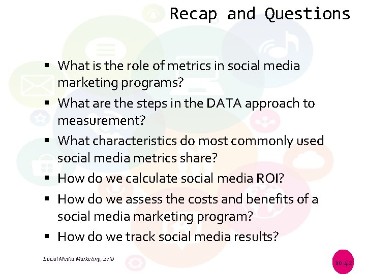 Recap and Questions What is the role of metrics in social media marketing programs?