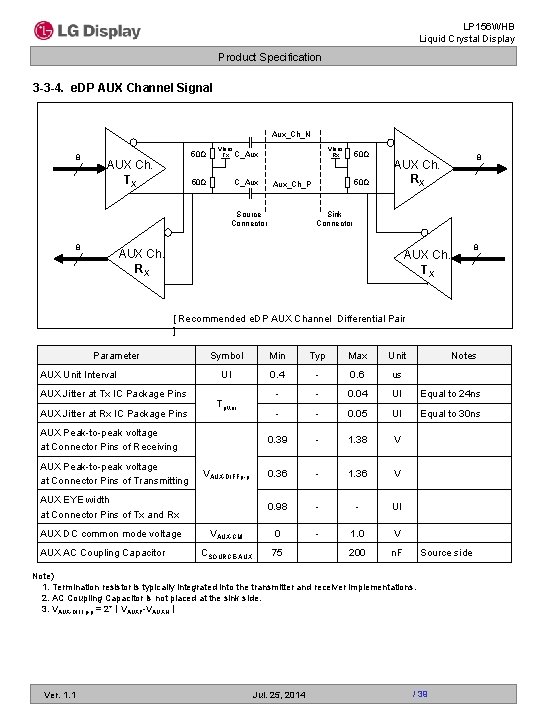 LP 156 WHB Liquid Crystal Display Product Specification 3 -3 -4. e. DP AUX