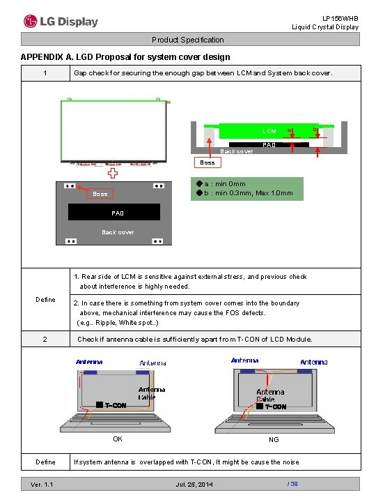 LP 156 WHB Liquid Crystal Display Product Specification APPENDIX A. LGD Proposal for system