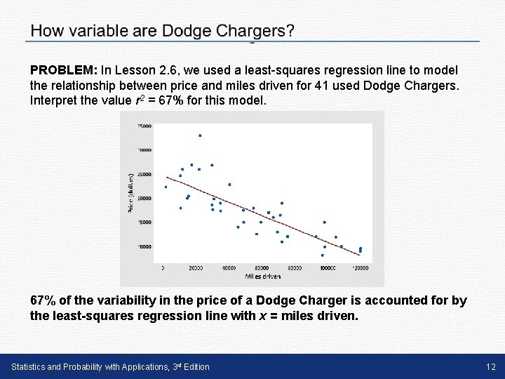  PROBLEM: In Lesson 2. 6, we used a least-squares regression line to model