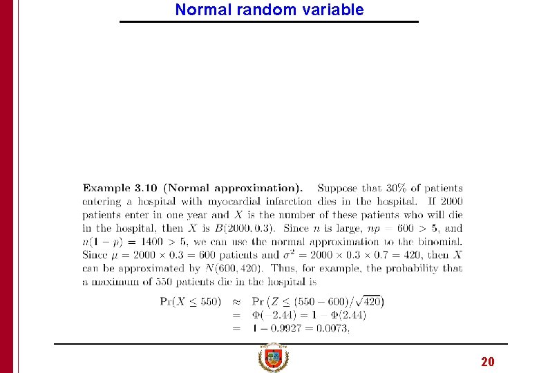 Normal random variable 20 