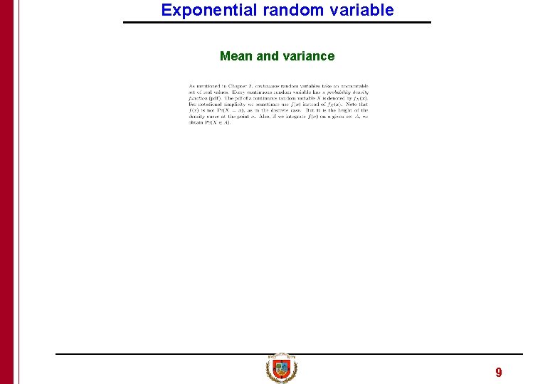 Exponential random variable Mean and variance 9 