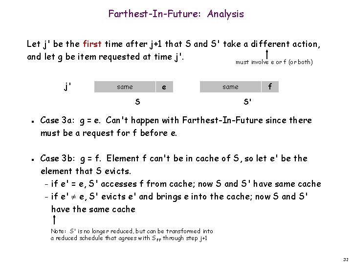 Farthest-In-Future: Analysis Let j' be the first time after j+1 that S and S'