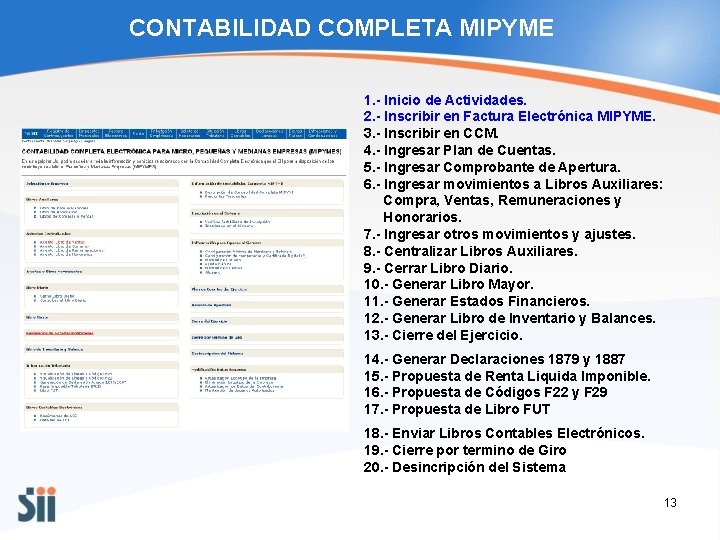 CONTABILIDAD COMPLETA MIPYME 1. - Inicio de Actividades. 2. - Inscribir en Factura Electrónica