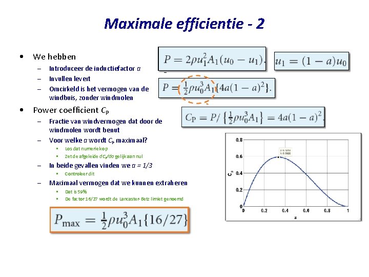 Maximale efficientie - 2 • We hebben – – – Introduceer de inductiefactor a