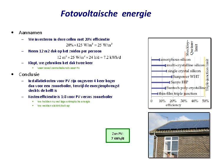 Fotovoltaische energie • Aannamen – We investeren in dure cellen met 20% efficientie –