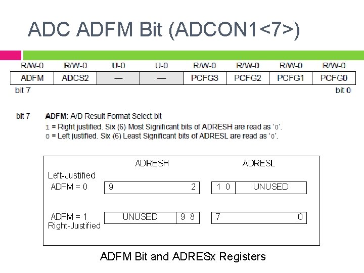 ADC ADFM Bit (ADCON 1<7>) ADFM Bit and ADRESx Registers 