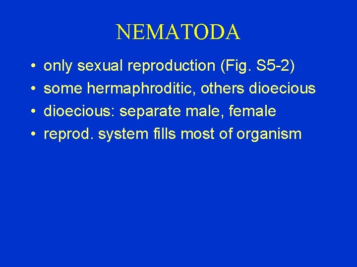 NEMATODA • • only sexual reproduction (Fig. S 5 -2) some hermaphroditic, others dioecious: