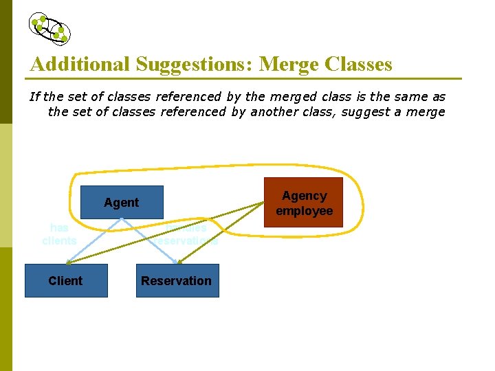 Additional Suggestions: Merge Classes If the set of classes referenced by the merged class