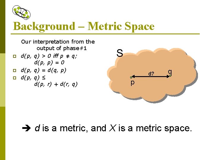 Background – Metric Space p p p Our interpretation from the output of phase#1