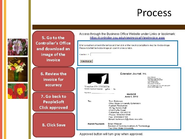 Process 5. Go to the Controller’s Office and download an image of the invoice