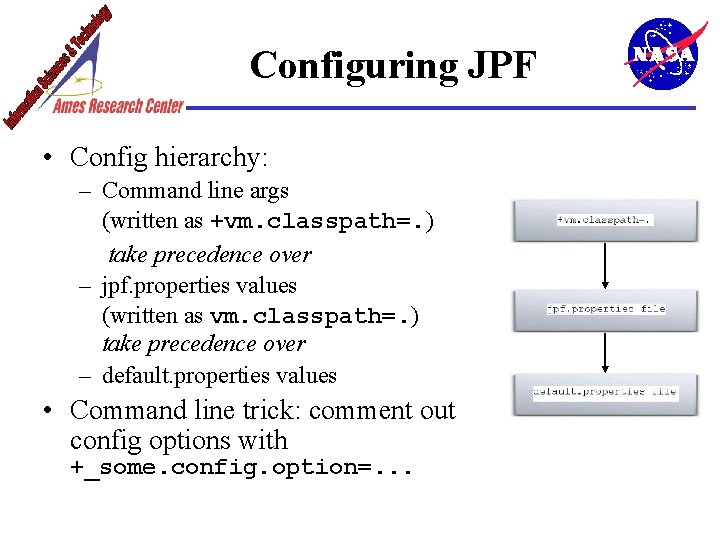 Configuring JPF • Config hierarchy: – Command line args (written as +vm. classpath=. )