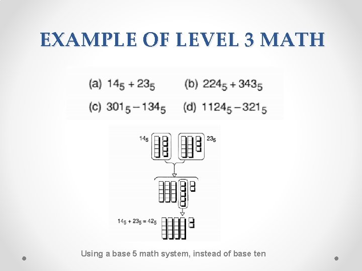 EXAMPLE OF LEVEL 3 MATH Using a base 5 math system, instead of base